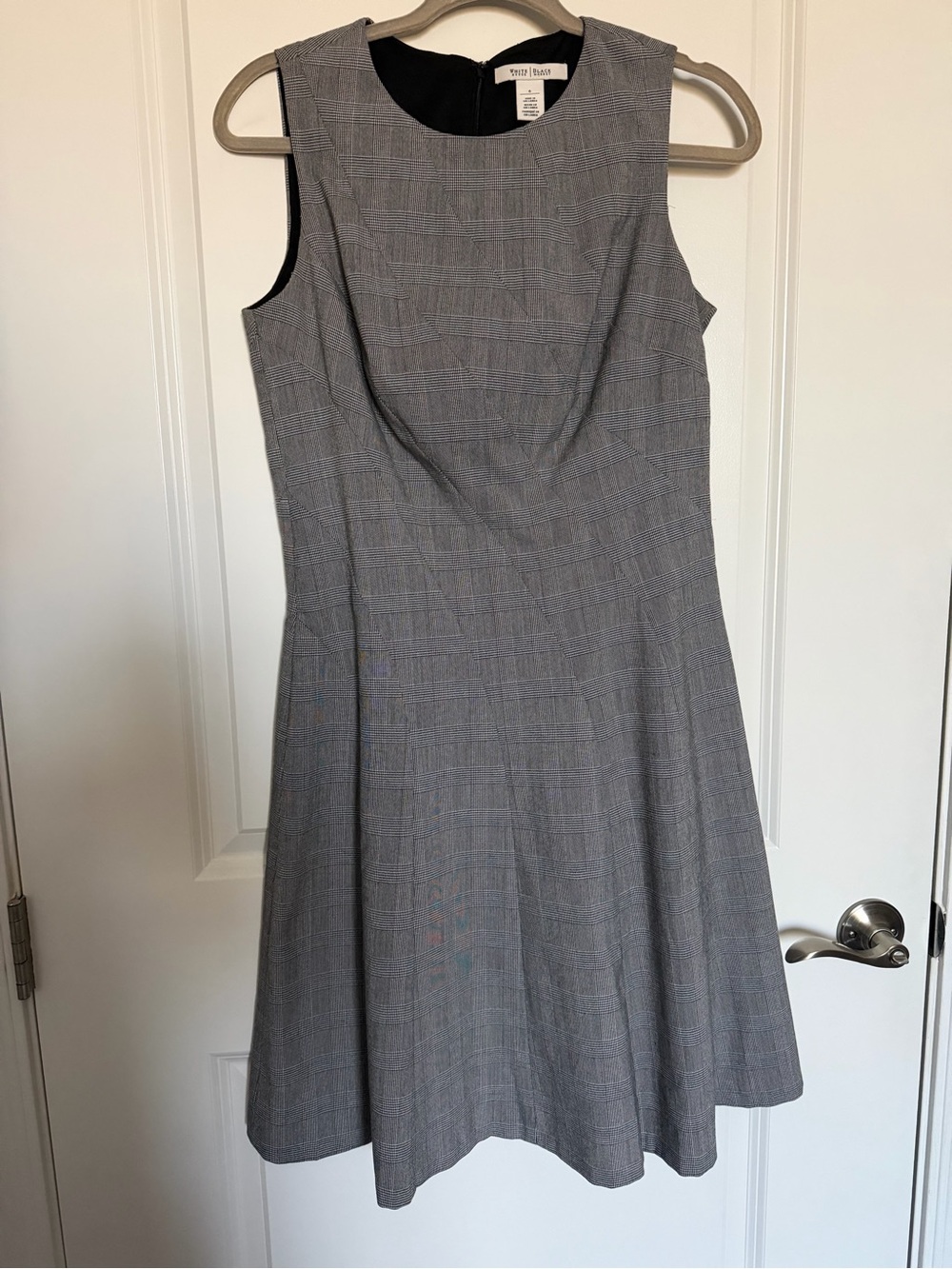 White House Black Market Grey Plaid Sleeveless A-Line Dress
